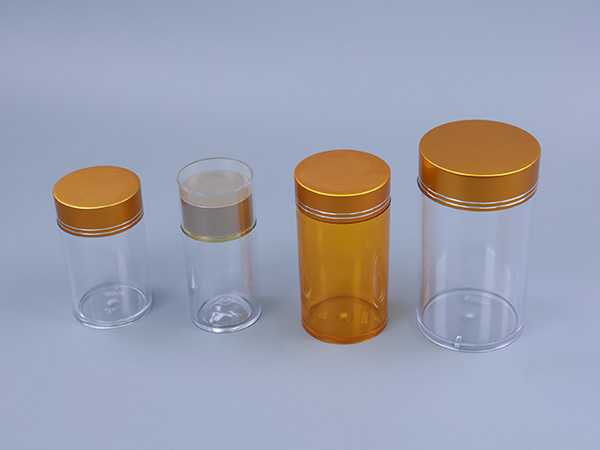 Multi-Size Clear Plastic Jars with Gold Caps